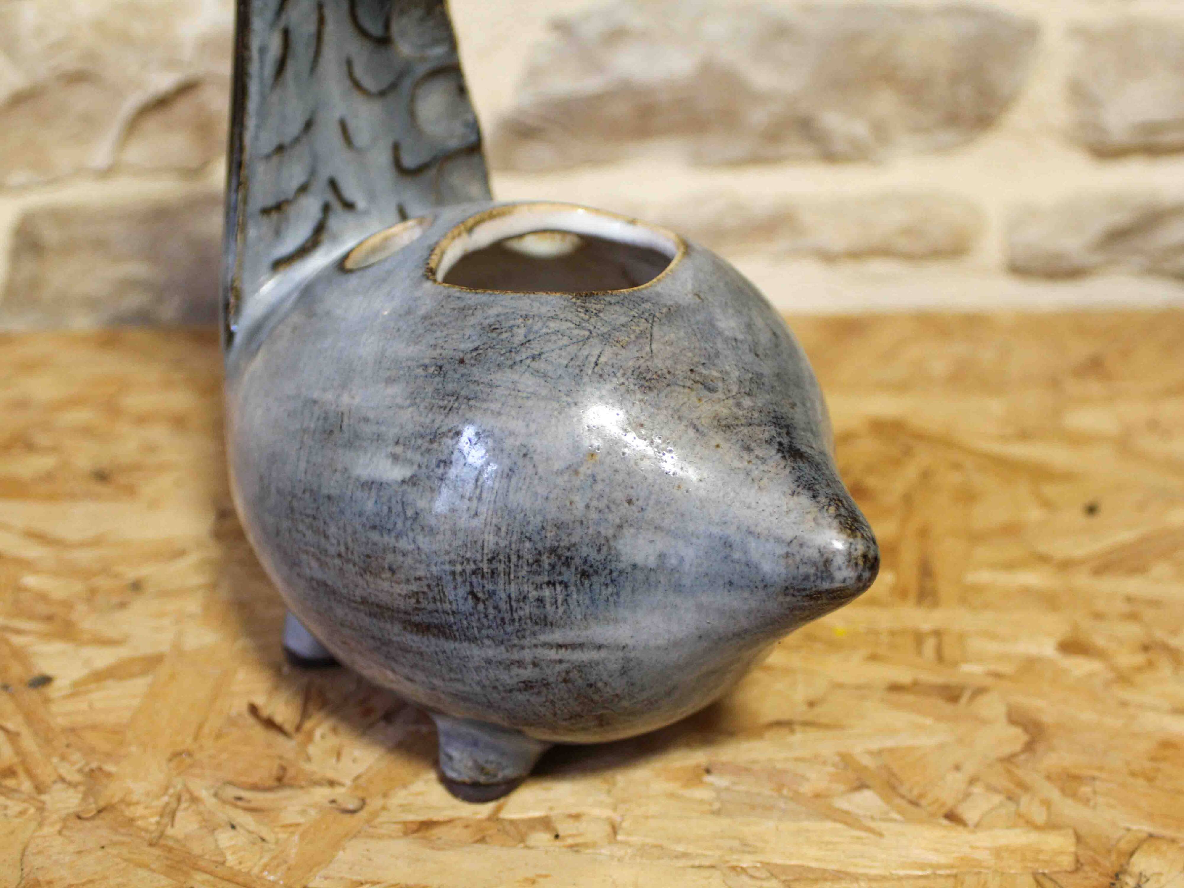 Zoomorphic glazed ceramic flower holder by Jean-Claude Raybaud