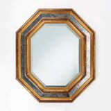 Gilded octagonal mirror by Deknudt Belgium decorated with smoked mirror gla