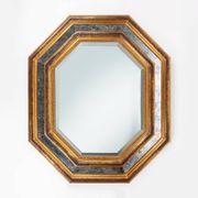 Gilded octagonal mirror by Deknudt Belgium decorated with smoked mirror gla