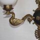Pair Of Lucien Gau Style Double Swan Wall Lights With Opaque Glass Shades