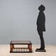 Vintage wooden coffee table with paint and glass, design from the 1940s-50s.