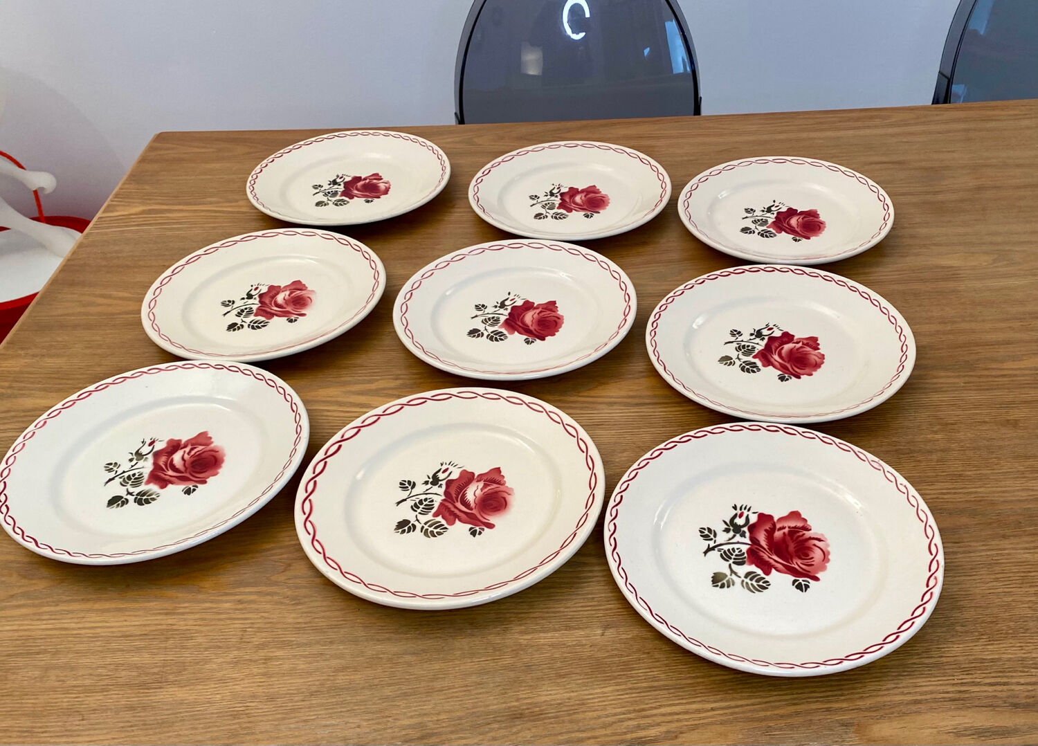 Dessert service 9 vintage Badonviller porcelain plates from the 60s