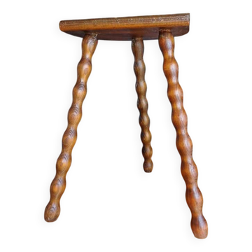 Petit tabouret tripode vintage – Pieds torsadés –