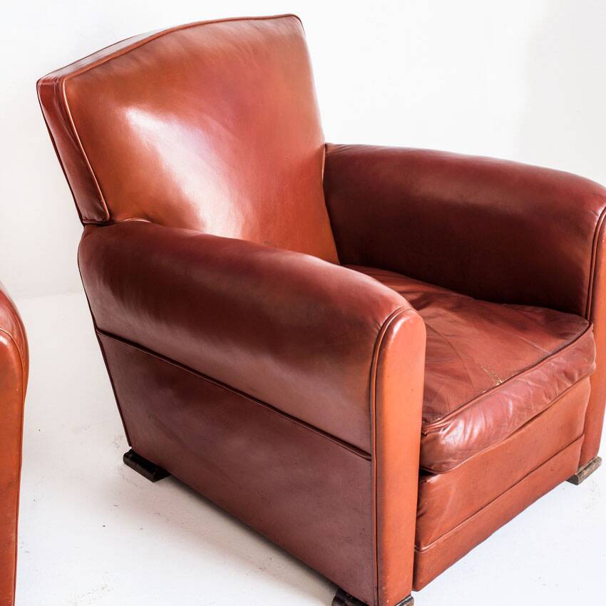 Pair of vintage club armchairs. Wood and Skay. France, 50