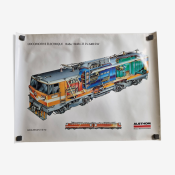 Affiche industrielle "Locomotive électrique BoBo+BoBo" Alsthom, années 80, 60 x 79 cm