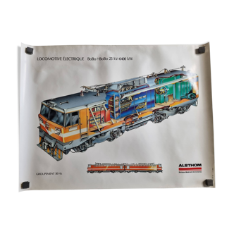 Affiche industrielle "Locomotive électrique BoBo+BoBo" Alsthom, années 80, 60 x 79 cm