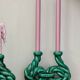 Pair of vintage green ceramic candlesticks signed Hubert Pernin, Vallauris.