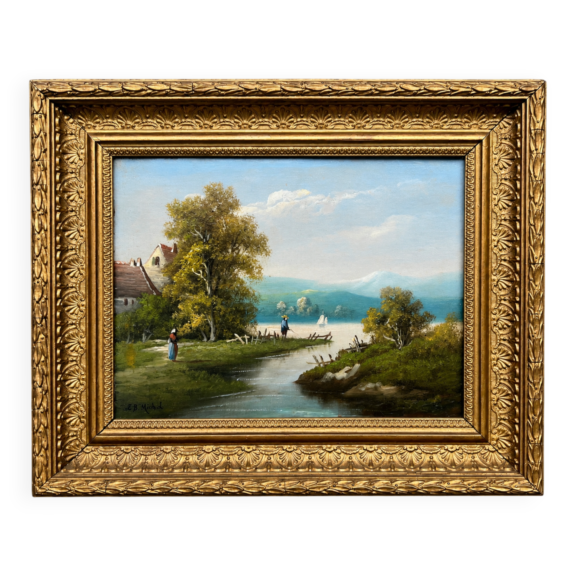 E.B. Michel "River Landscape." Oil on canvas.