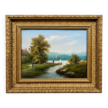 E.B. Michel "River Landscape." Oil on canvas.