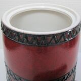 Enamelled ceramic pot with wood lid German design 70s