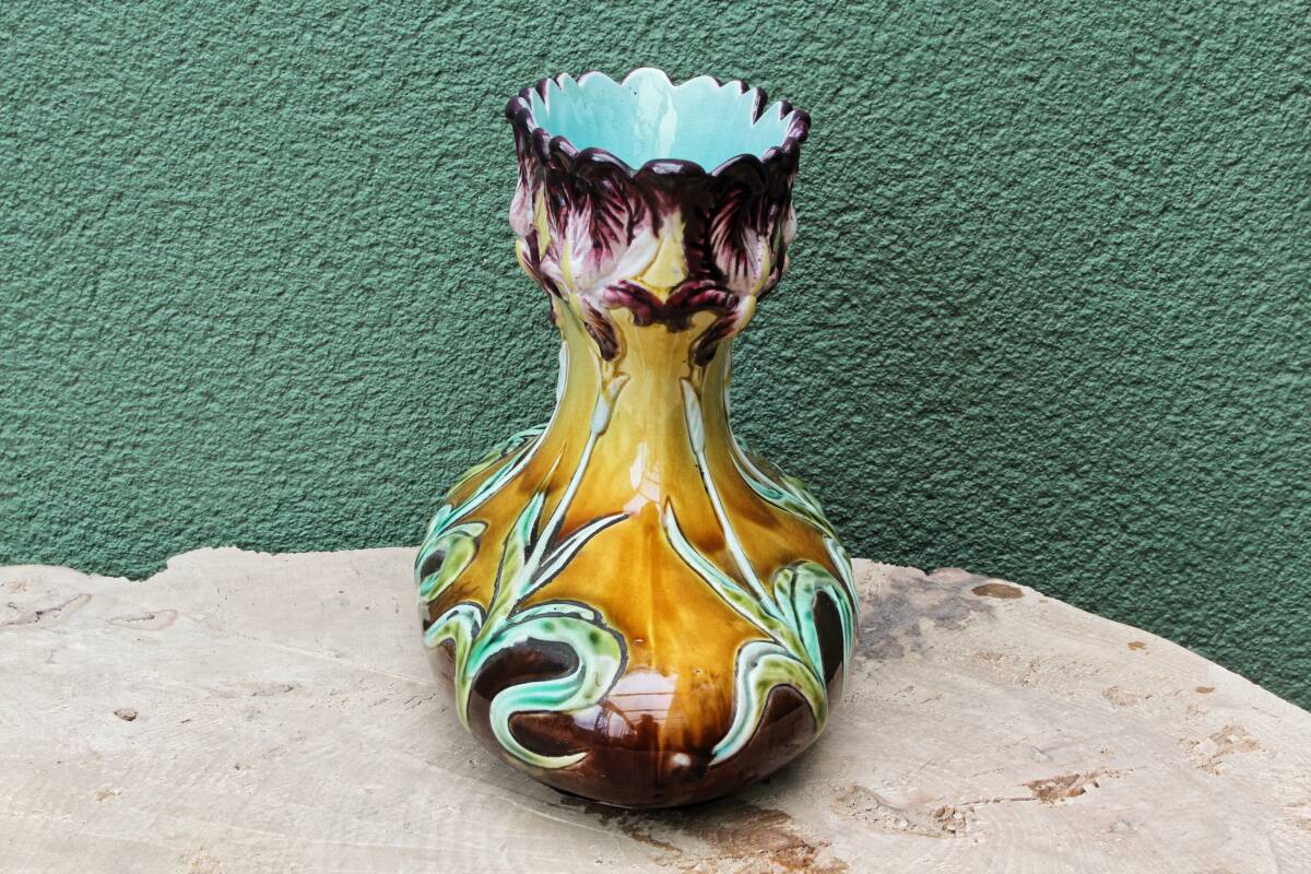Art Nouveau slipware vase, iris