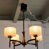 Maison Arlus, Mid-century chandelier, brass and opaline, France 1950