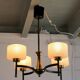 Maison Arlus, Mid-century chandelier, brass and opaline, France 1950