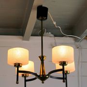 Maison Arlus, Mid-century chandelier, brass and opaline, France 1950