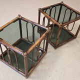 Two rattan and smoked glass tables, 1970