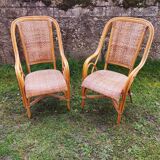 Pair of vintage rattan armchairs
