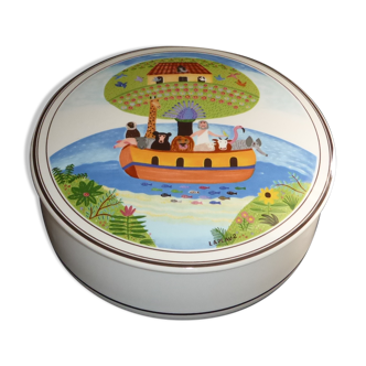 Round porcelain bonbonnière Villeroy and Boch naïve design L'Arche de Noé Laplau