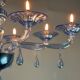 Blue murano glass venetian chandelier, 8 light arms