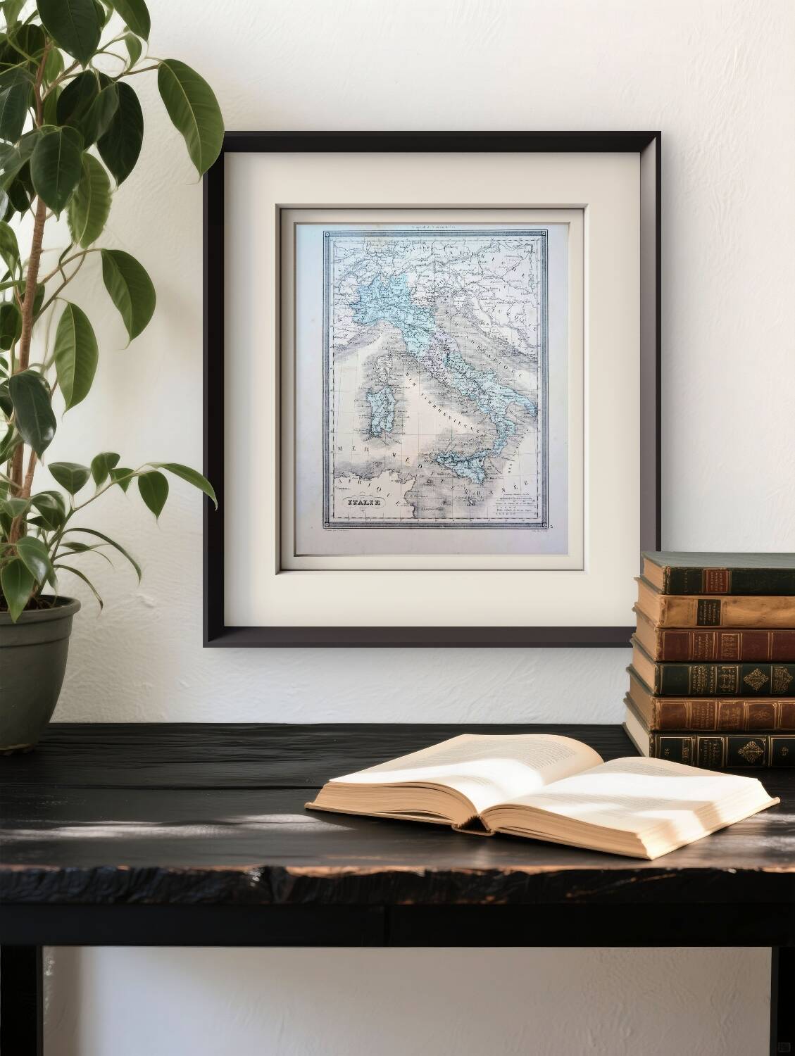 Italy, old map, printed in 1852.