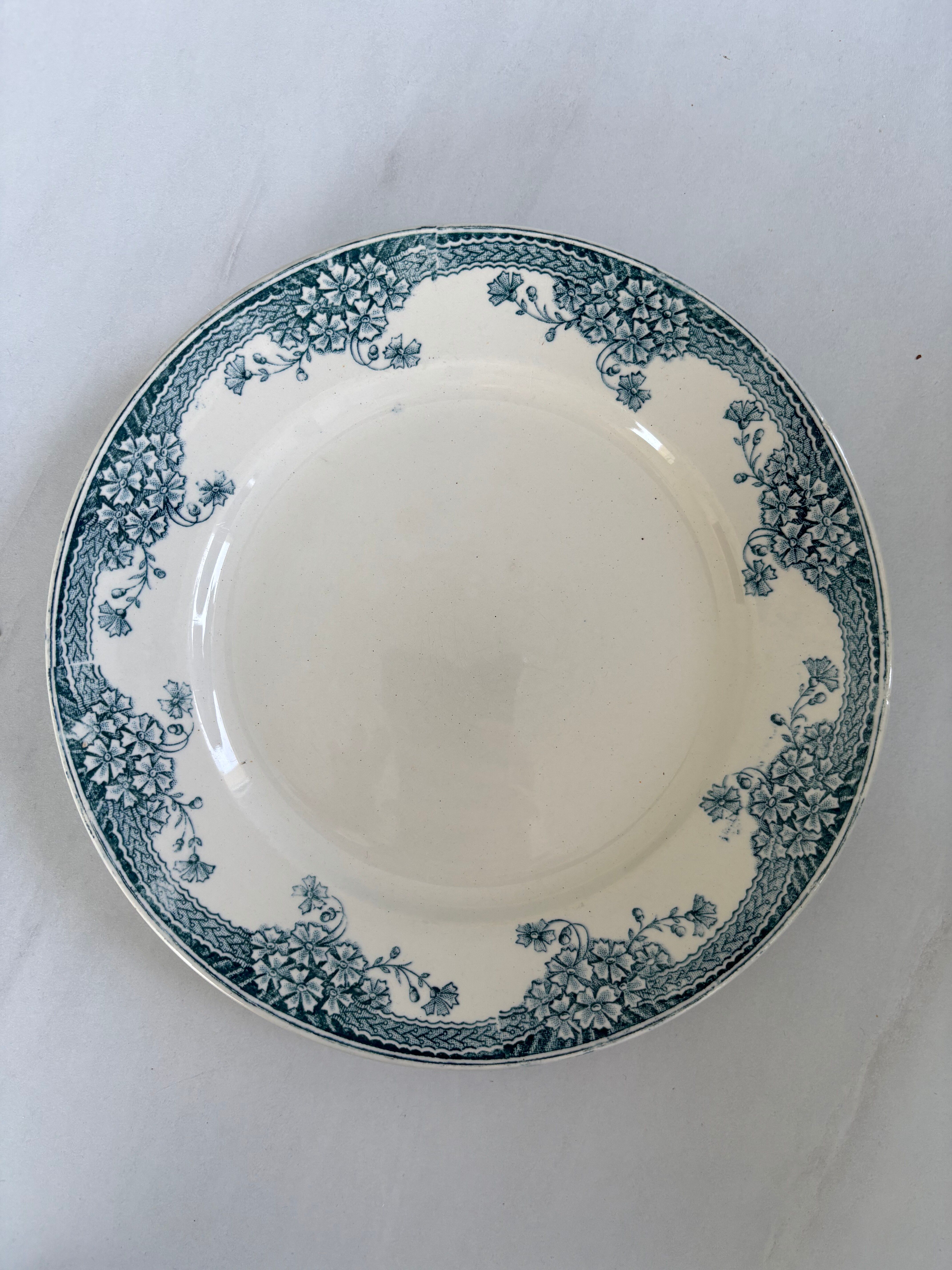 Lot of blue and green ironstone deep plates, antique French earthenware.
