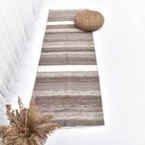 Brown natural wool kilim , hand made wool kilim , runner kilim rug 66x191cm