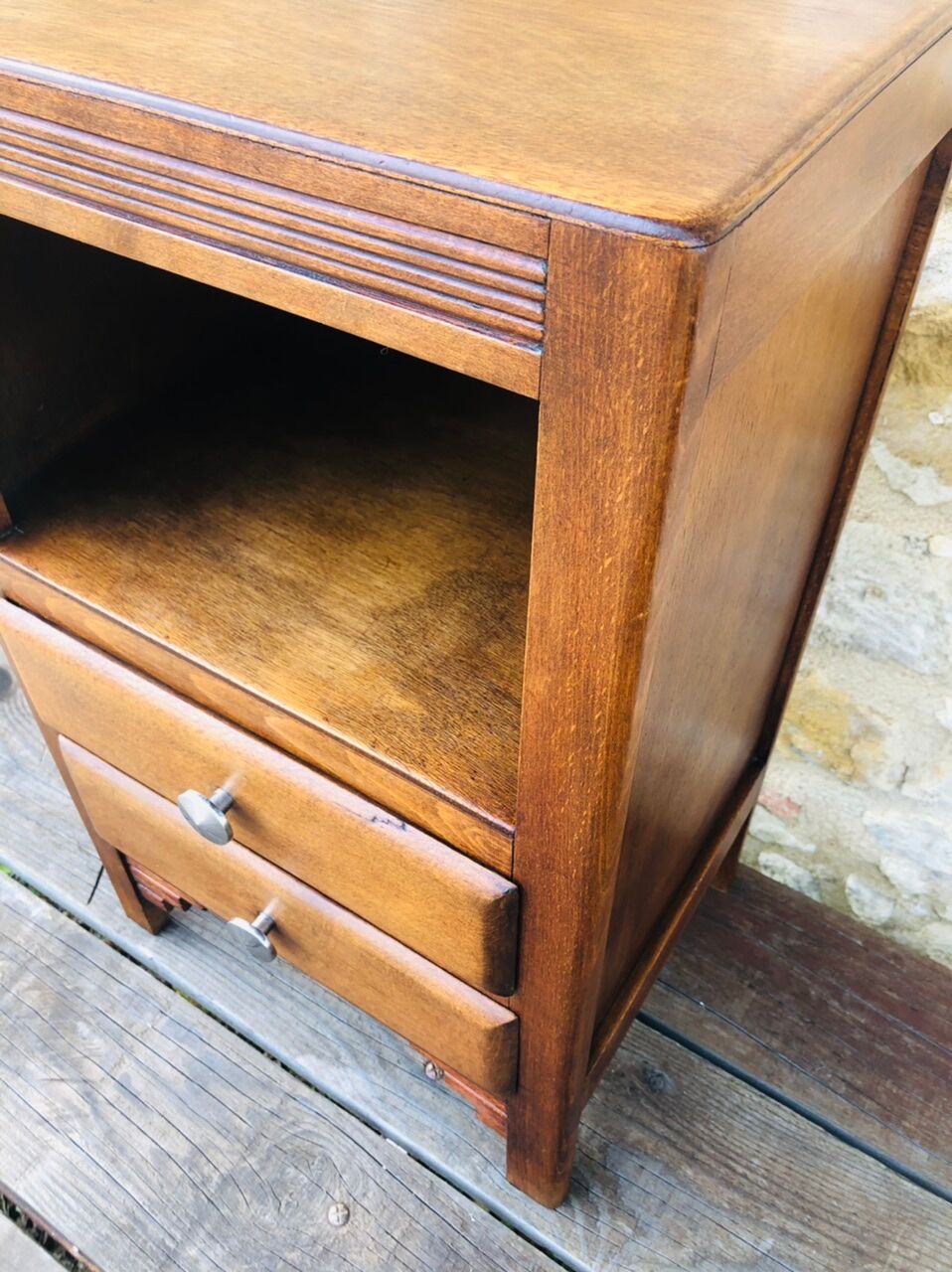 Art Deco bedside, 2 drawers in walnut Circa 40 /50