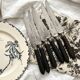 6 antique black wooden table knives La Trompette, late 19th century