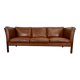 Vintage danish stouby dark cognac leather and rose stained beechwood frame 3 seater sofa