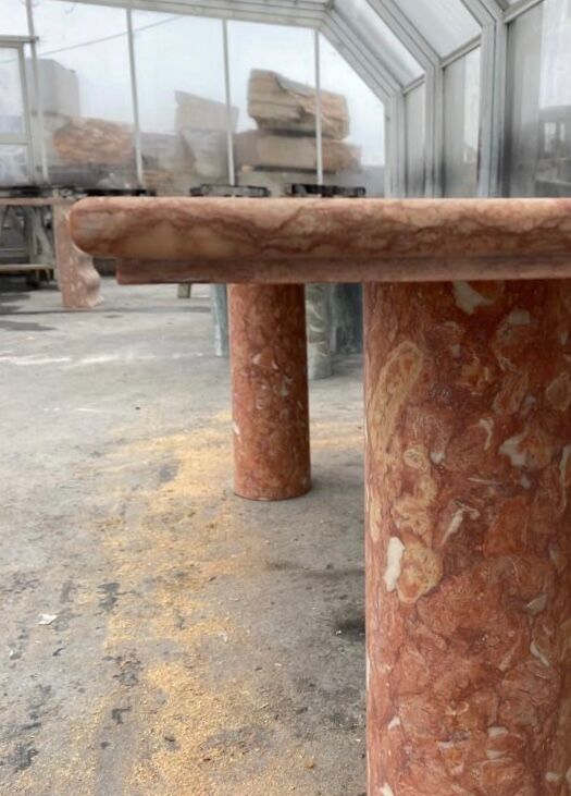 Large rectangle stone dining table in red/pink Portuguese Travertine