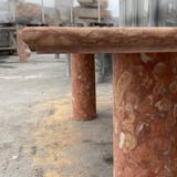 Large rectangle stone dining table in red/pink Portuguese Travertine