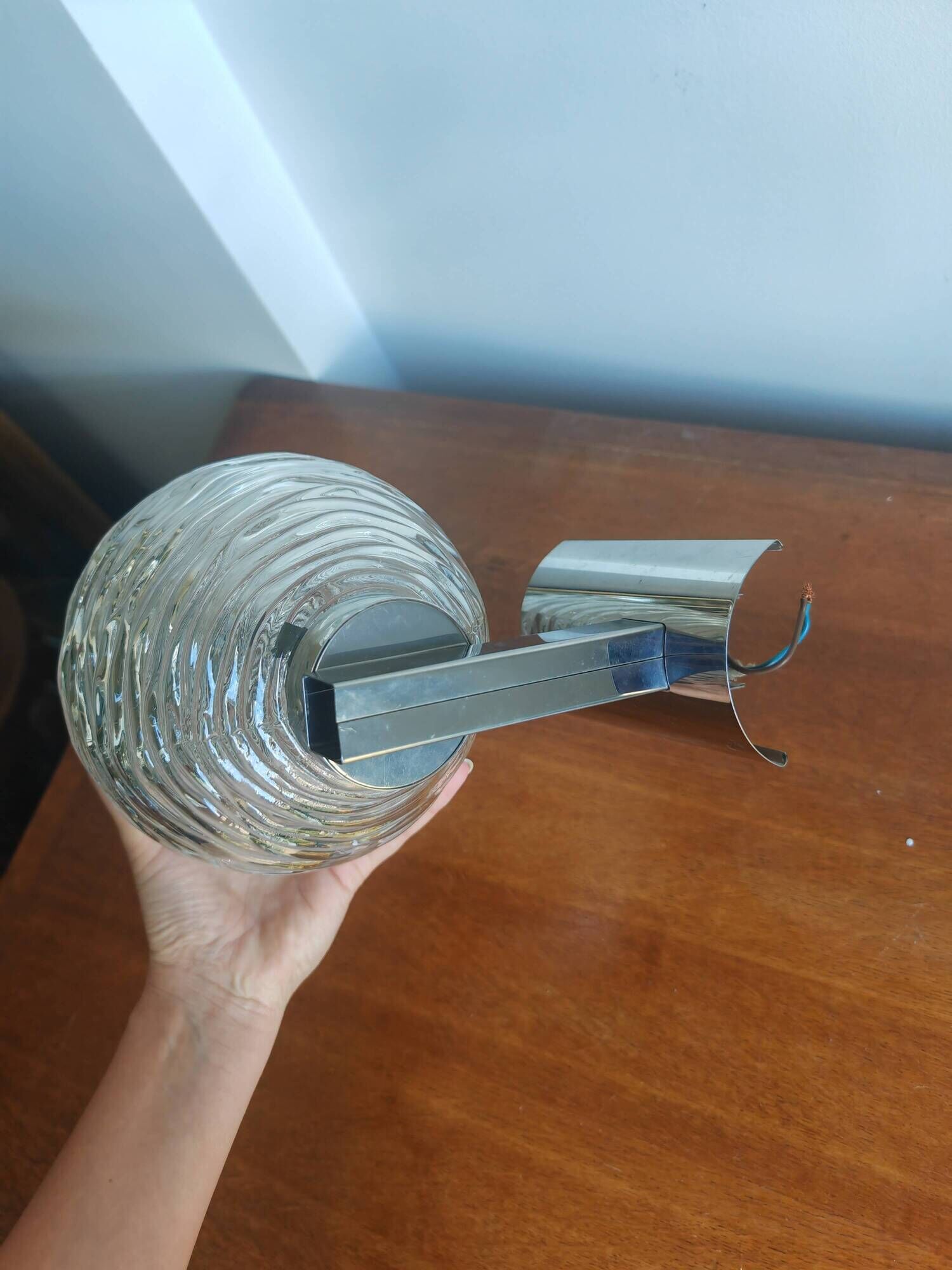 Vintage Space Age wall light 70s – Chrome metal & glass globe