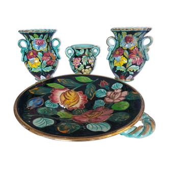 Ensemble de 3 vases et coupe céramique Monaco Cerartvintage 1950