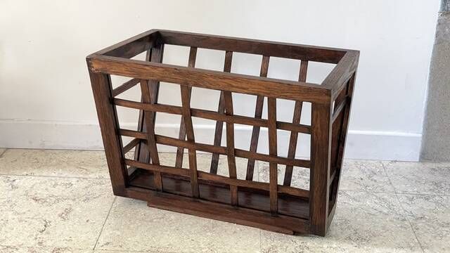 Vintage woven oak magazine rack