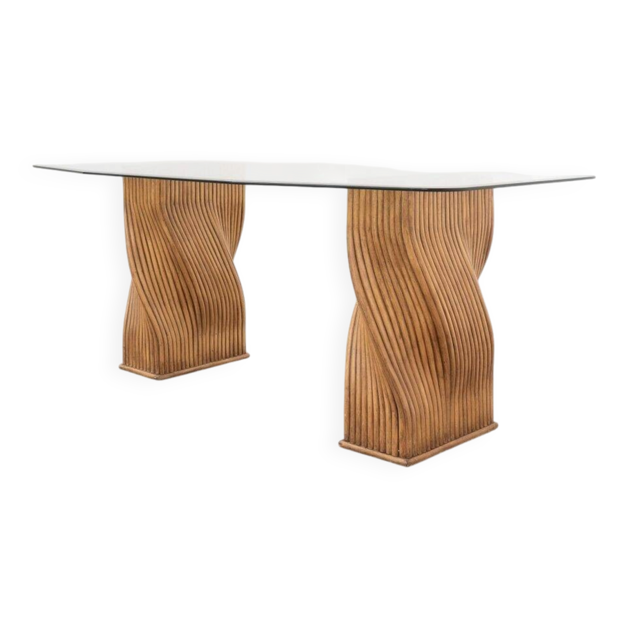 Dining table or desk in glass and bamboo from the 1970s.
