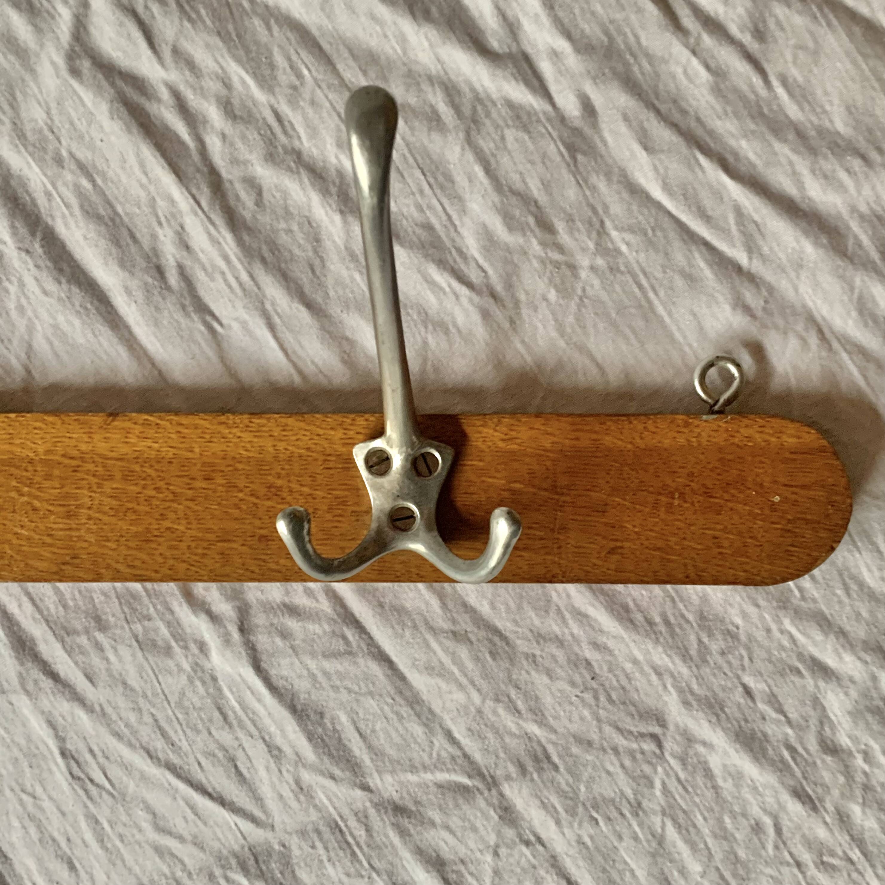 Vintage wooden wall coat rack - 2 hooks