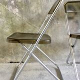 Pair of folding plexiglass and chrome metal chairs - space-age design 1970