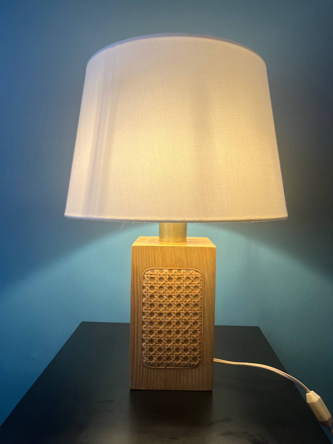 Wooden and cane foot lamp from the 60s