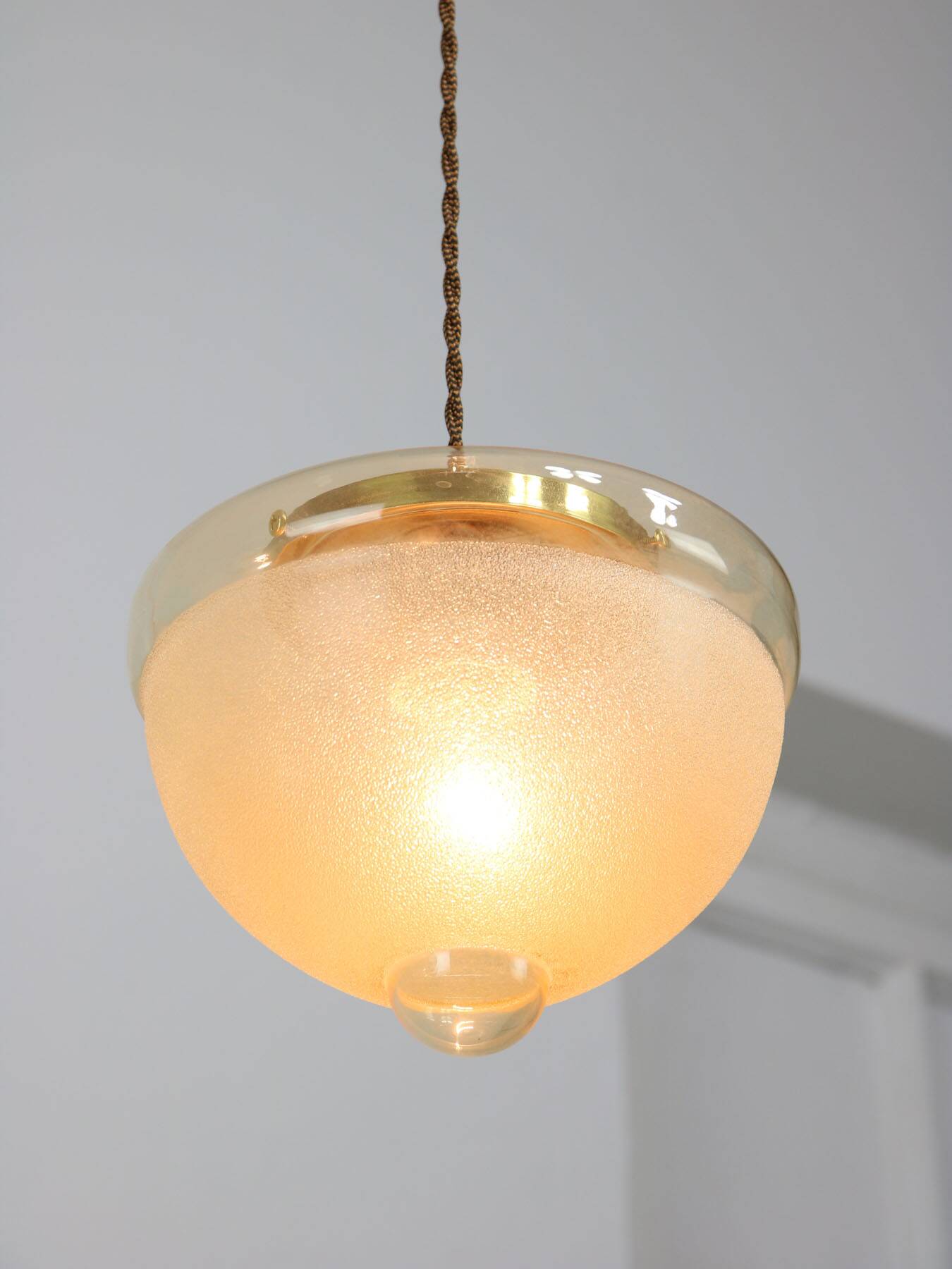 Mid-century Italian Brass and Glass Pendant Lamps, set of 2