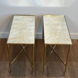 Pair of brass side tables with antique mirrored tops from Maison Jansen