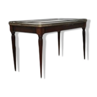 Table basse italienne en marbre de Carrare acajou et laiton