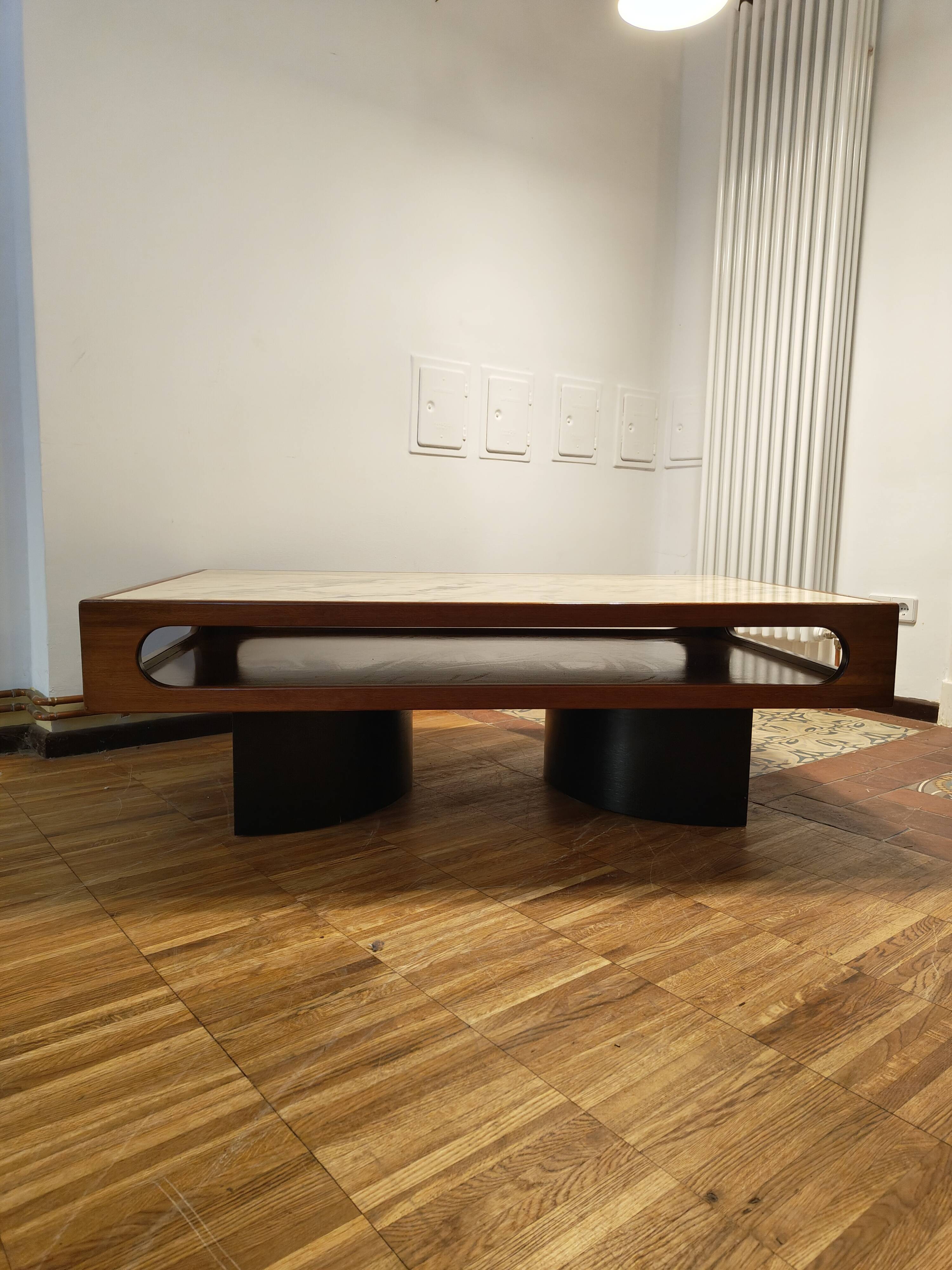 Danish coffee table from the 70s in teak and marble