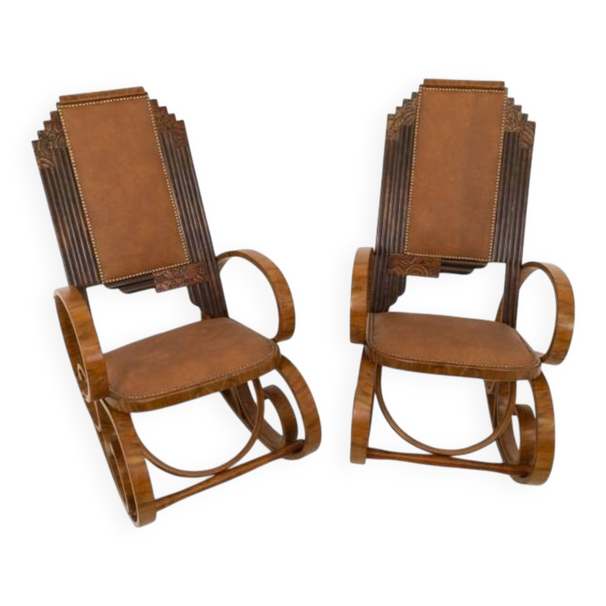 A pair of unique Art Deco rocking chairs, Poland, circa 1930.