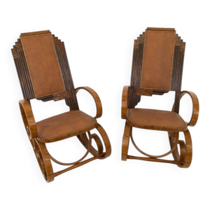 Paire de fauteuils à bascule Art Déco, Pologne, vers 1930