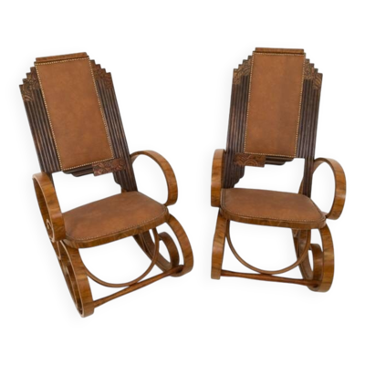 Paire de fauteuils à bascule Art Déco, Pologne, vers 1930