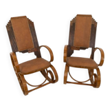 A pair of unique Art Deco rocking chairs, Poland, circa 1930.