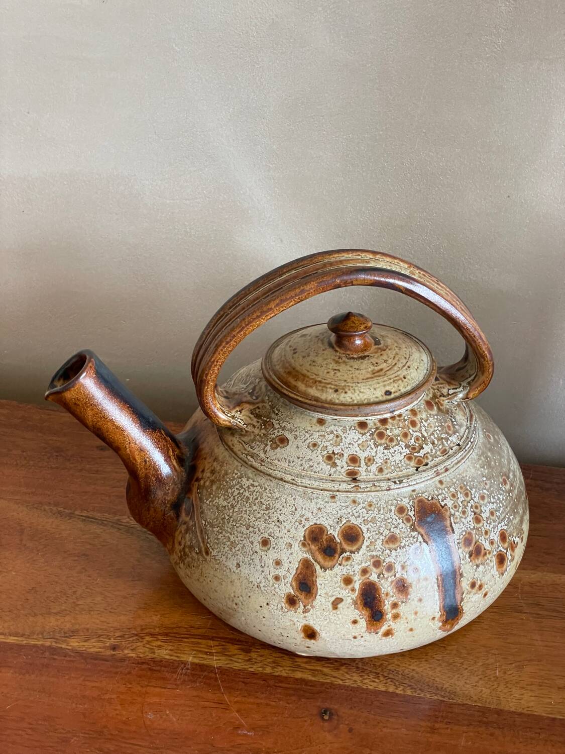 Large stoneware teapot signed JP