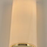 Pair of large opaline glass wall lights in brass designed by Limburg, Germany.
