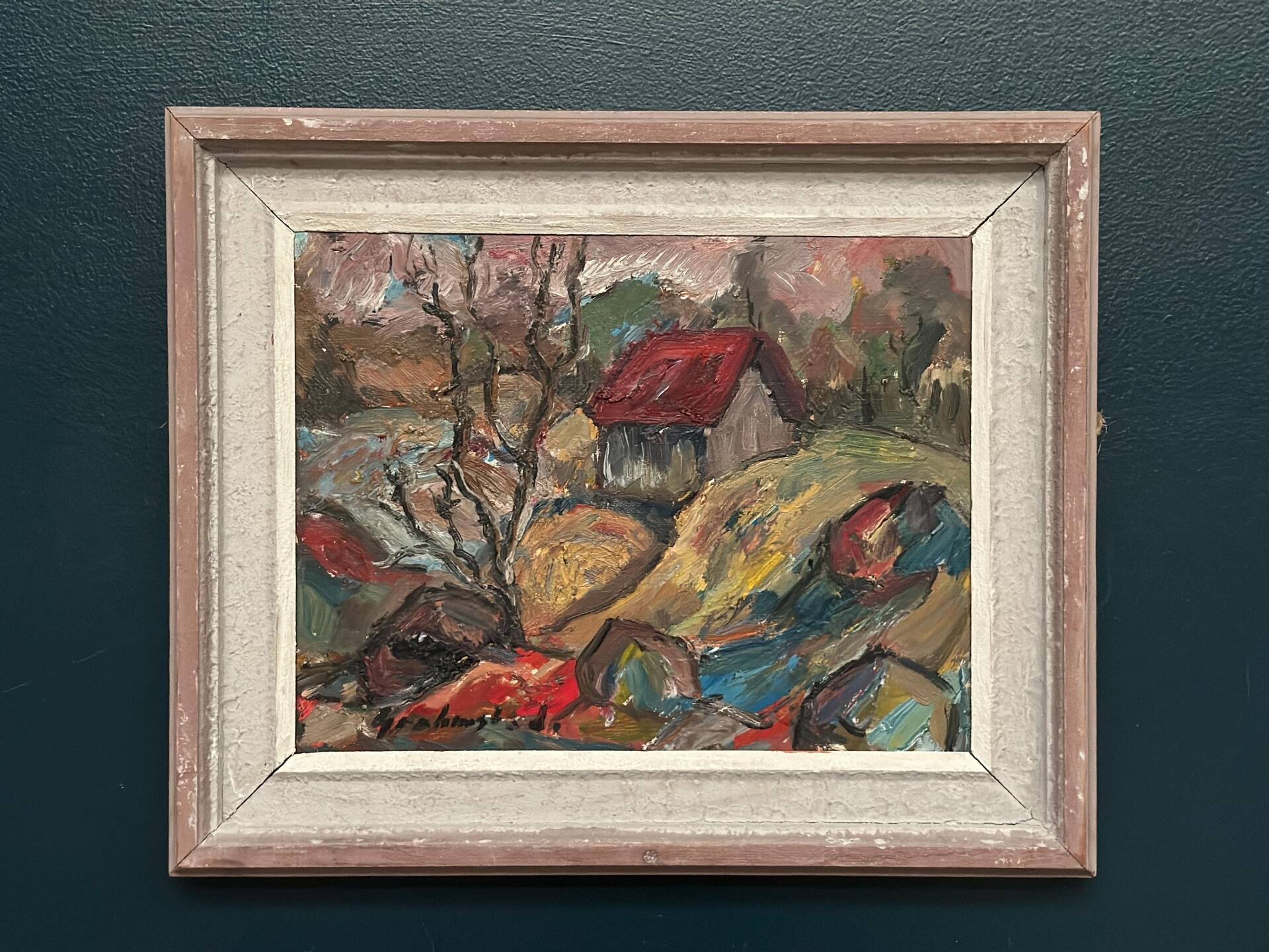 Swedish Oil on Canvas – “Cottage with a Red Roof” by Nils Grahmstad