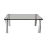 Table basse piétements cylindriques, plateau verre fumé, circa 1970