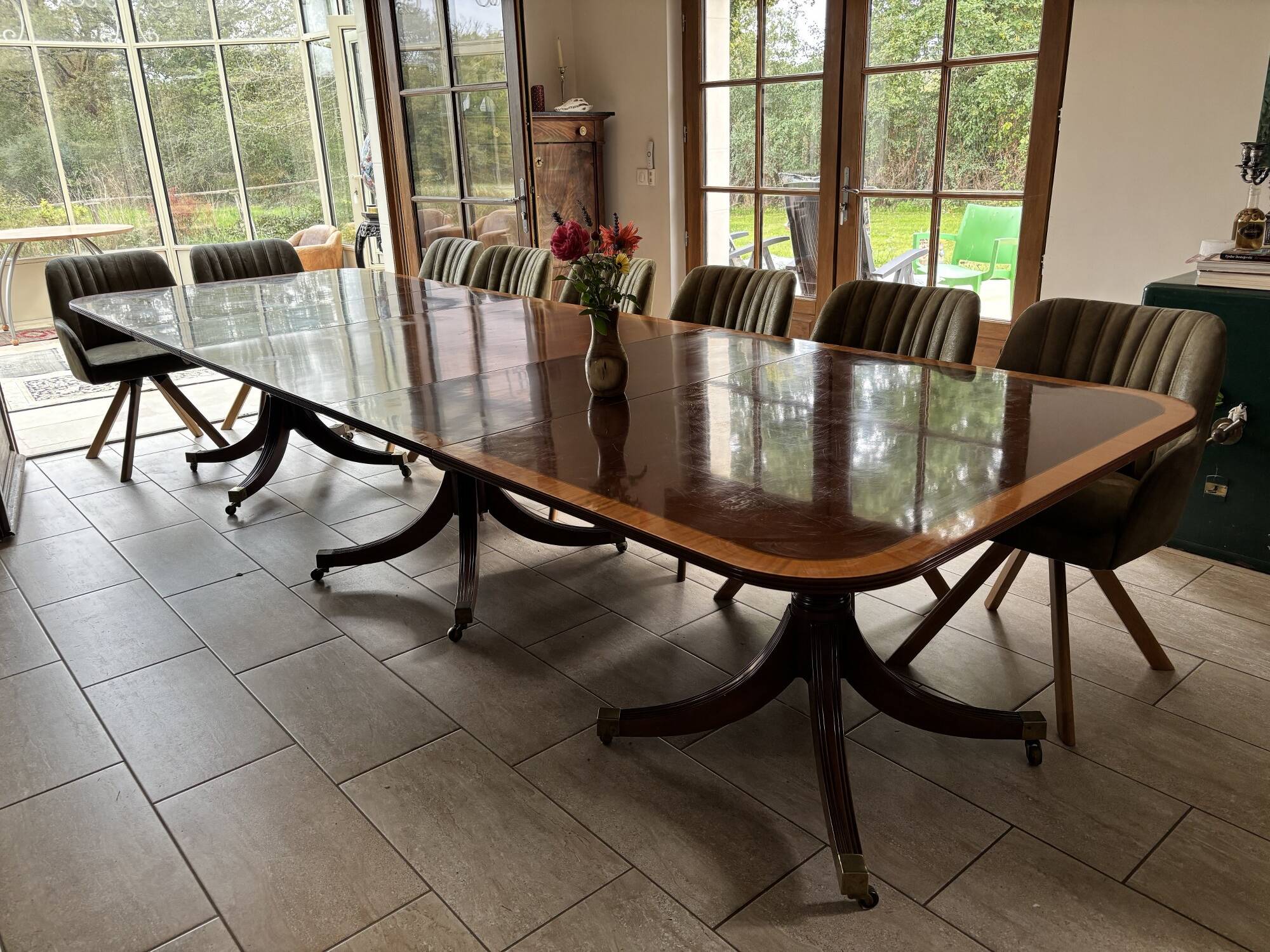 A Vintage Regency Revival very large family dining table 14 person